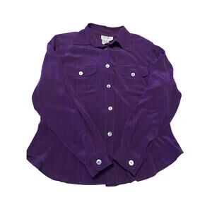 Vintage TESS 100% Silk Blouse Purple Long Sleeve Button Down Shirt Size 6